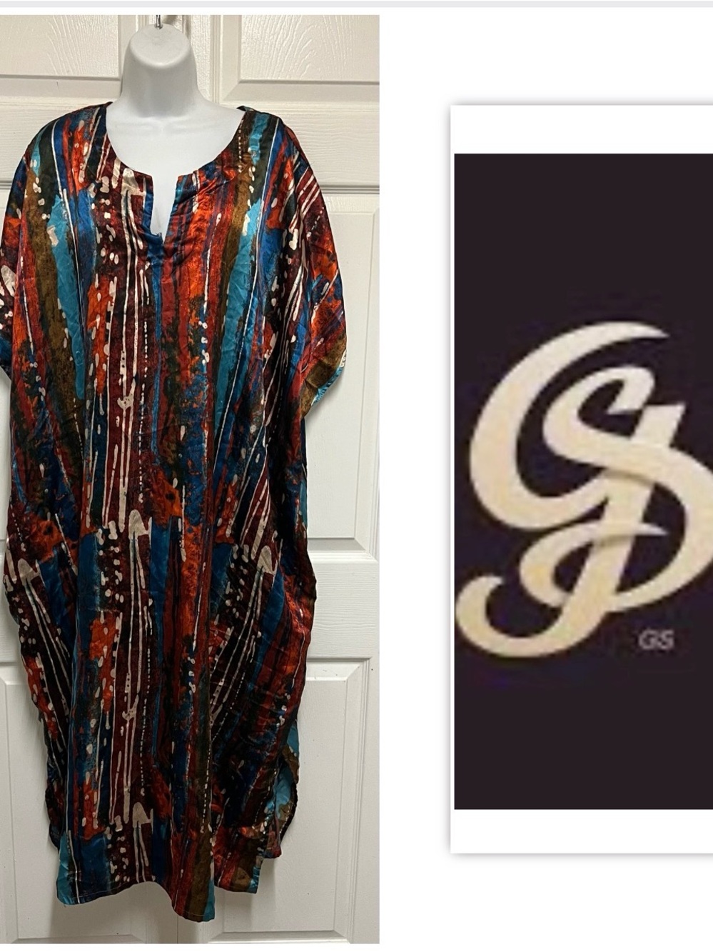 Boho Striped Splash Print Tunic Dress - Teal & Rust